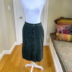 Uniqlo Skirt Corduroy Midi Button Front Pockets Cotton Dark Green Fall (S)